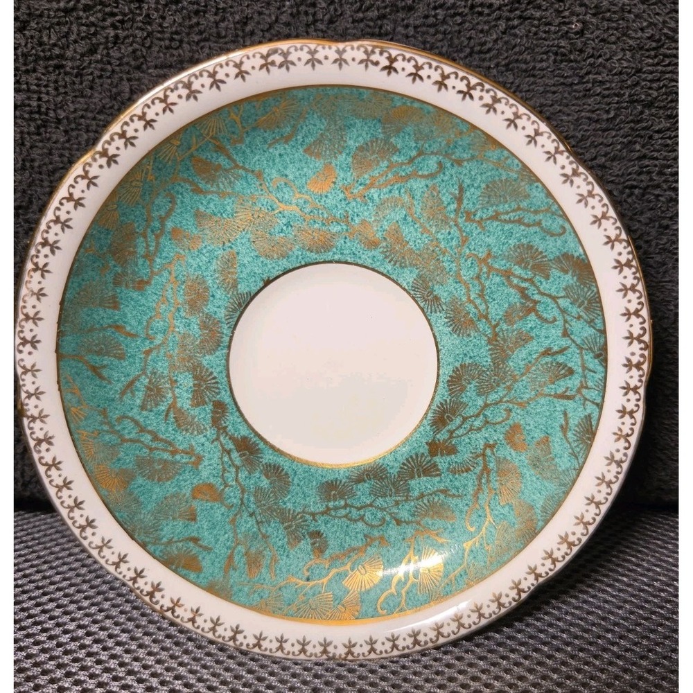 Royal Crafton Bone Chine Green & Gold Saucer 6 Inch